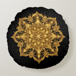 Almofada Redonda Gold Mandala Pillow Luxury Decorative Throw 
