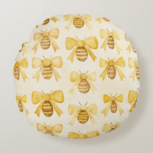 Almofada Redonda Gold Yellow Honey Bees Honey Combs (Frente)
