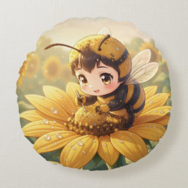 Almofada Redonda Golden Bumblebee in Bloom Dance.3
