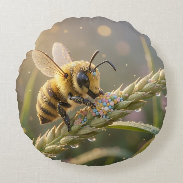 Almofada Redonda Golden Bumblebee in Bloom Dance.7 (Frente)