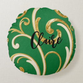 Almofada Redonda Golden Elegance Moss Green pattern