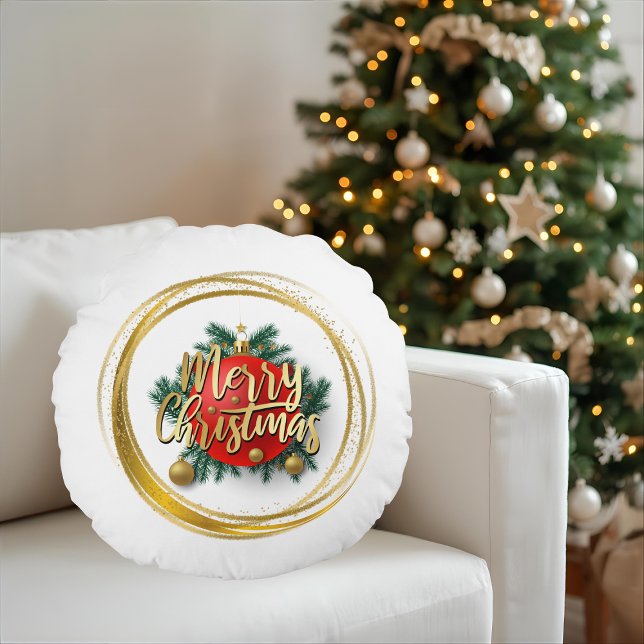 Almofada Redonda Golden Merry Christmas Personalized Round Pillow (Criador carregado)