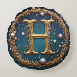Almofada Redonda Golden Monogram Initial Letter H