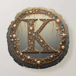 Almofada Redonda Golden Monogram Initial Letter K