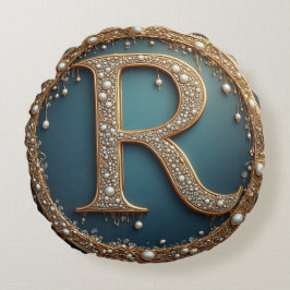 Almofada Redonda Golden Monogram Initial Letter R