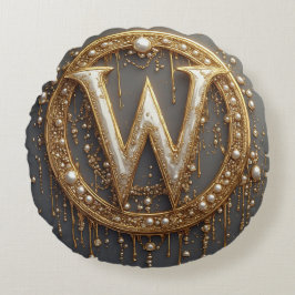 Almofada Redonda Golden Monogram Initial Letter W