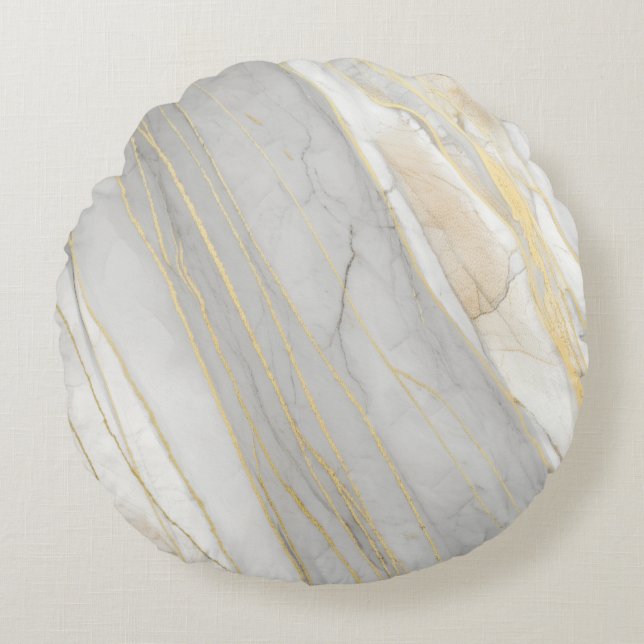 Almofada Redonda Golden Veined Carrara Marble Texture (Frente)