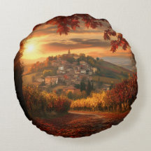 Golden Vineyard Sunset – Round Fall Accent Pillow