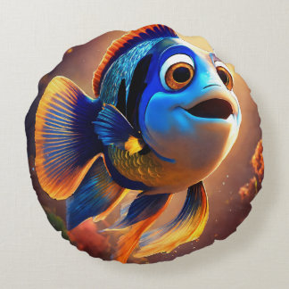 Almofada Redonda Goldy com peixe azul