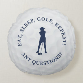Almofada Redonda Golf Ball Personalizado Lady Golfer Silhouette Azu