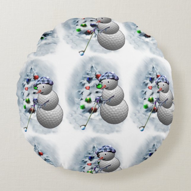 Almofada Redonda Golf Ball Snowman Natal (Frente)