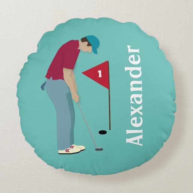 Almofada Redonda Golfer Putting (Frente)