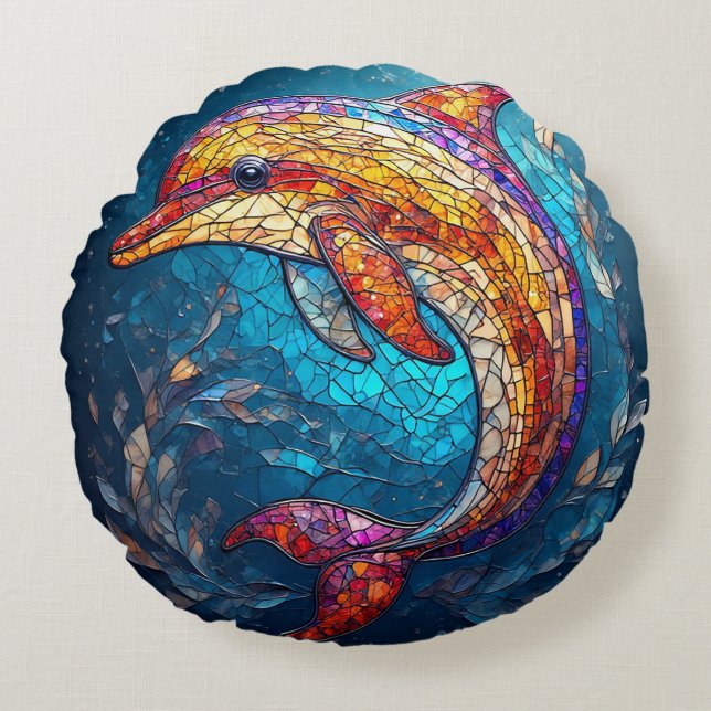 Almofada Redonda Golfinho no Estilo Artístico de Vidro Itratado (Frente)