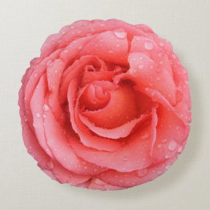 Almofada Redonda Gotas de água de rosa vermelha romântica