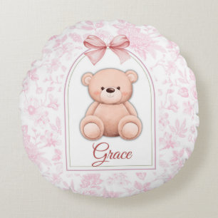Almofada Redonda Grace Design de Enfermeiro de Urso Rosa Personal