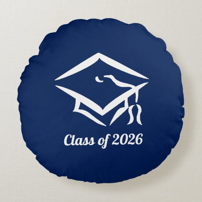 Almofada Redonda Graduation Class of 20?? BLUCLWHT Customize Year (Frente)
