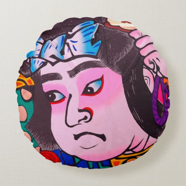 Almofada Redonda Gráfico de Kiteart Tradicional Japonês,pipa,samur (Frente)