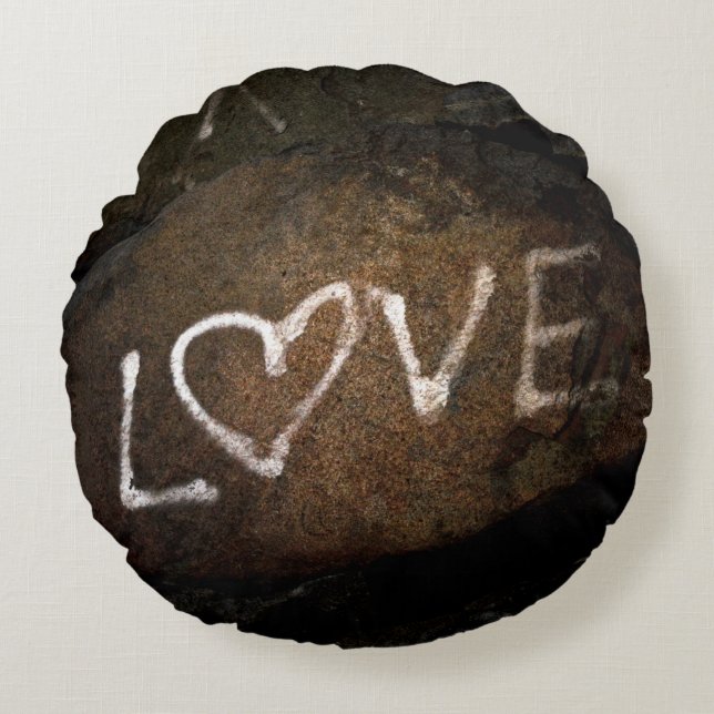 Almofada Redonda Grafite de Amor Branco (Frente)