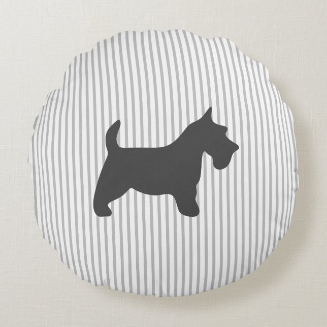 Almofada Redonda Grafite Terrier em faixas de Cinza (Frente)