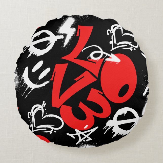 Almofada Redonda grafitti LOVE B. Black BG (Frente)