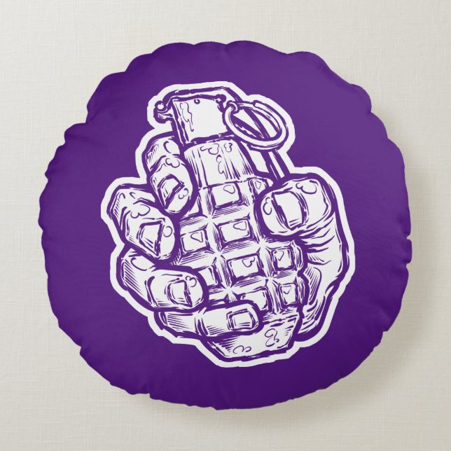 Almofada Redonda Granada Mão no Estilo História em quadrinhos (Frente)