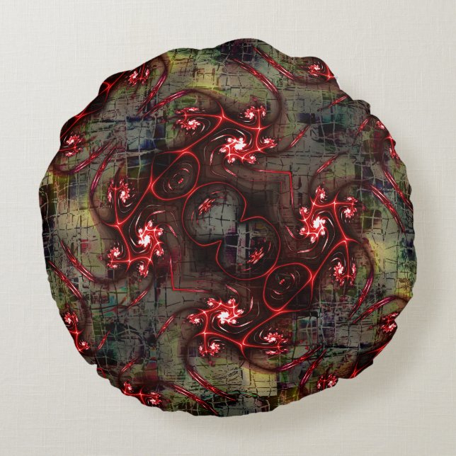 Almofada Redonda Grande contato de fractal estranho sobre a imagem  (Verso)