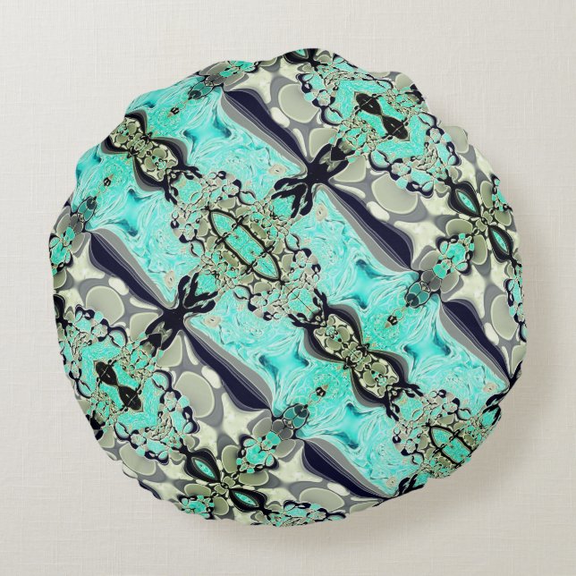 Almofada Redonda Grande espelhamento de cinzas e aquamarinas (Verso)