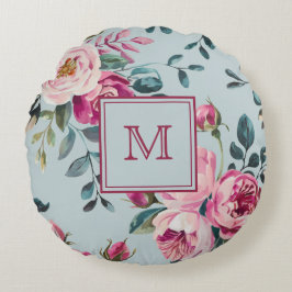 Almofada Redonda Grandmillennial Dusty Rose Floral Custon Monogram