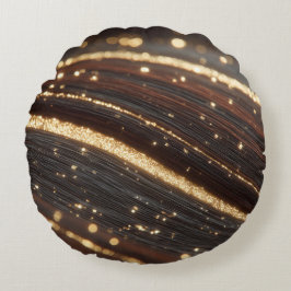 Almofada Redonda Grãos de madeira de noz-escura com rios Dourados e