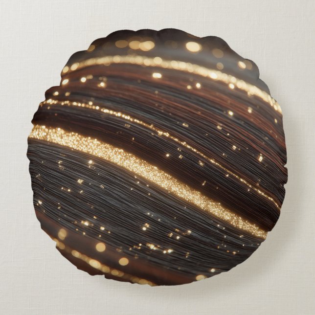Almofada Redonda Grãos de madeira de noz-escura com rios Dourados e (Frente)