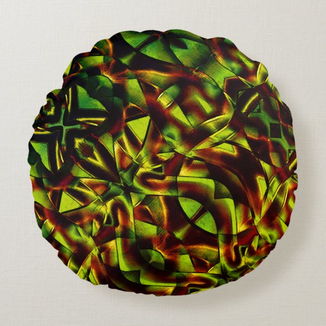 Almofada Redonda Gravatas deformadas de fitas verdes queimadas (Frente)