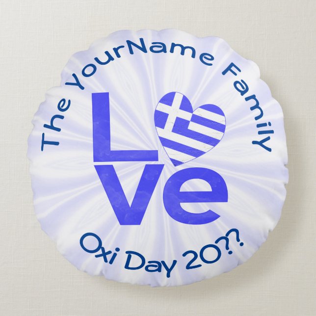 Almofada Redonda Grécia Sinalizador de Coração Azul LOVE Personaliz (Frente)