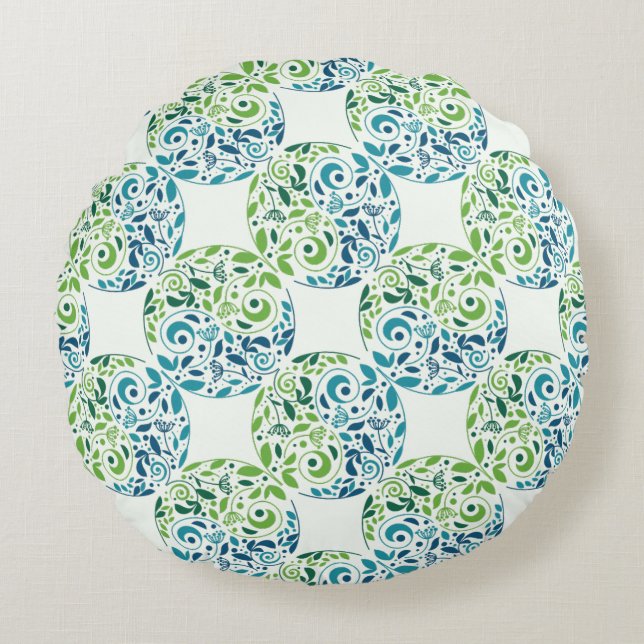Almofada Redonda Green And Teal Garden Design Round Pillow (Frente)