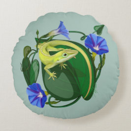 Almofada Redonda Green Anole with Morning Glory 