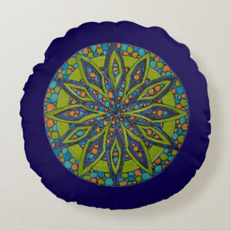 Almofada Redonda Green/Blue Starburst Mandala Round Throw Pillow