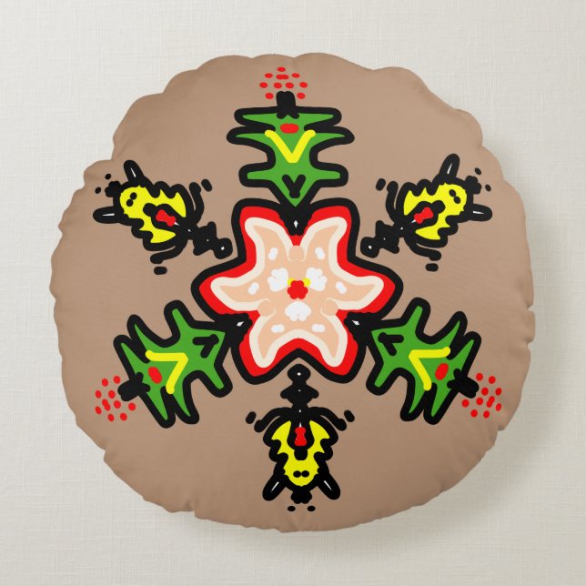 Almofada Redonda Green Floral Mandala (Frente)