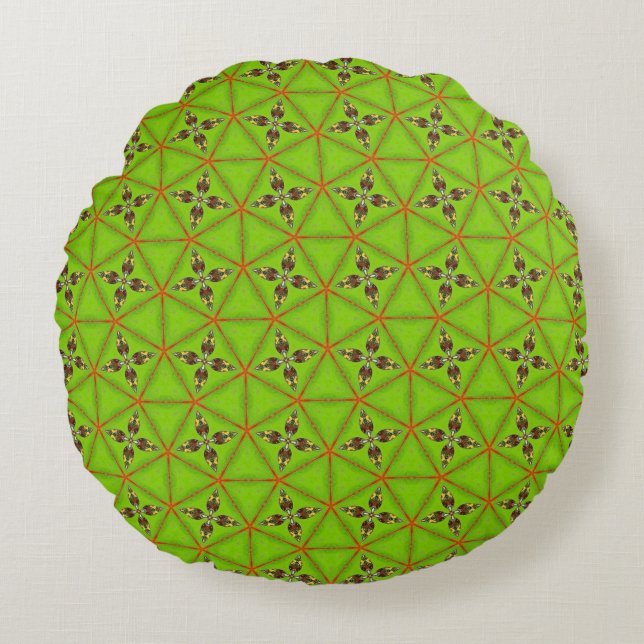 Almofada Redonda Green Geometric Floral Pattern Round Pillow (Frente)