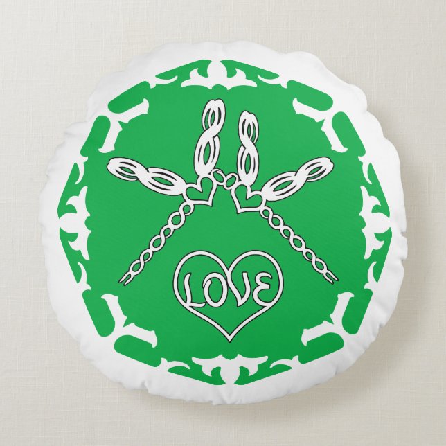 Almofada Redonda Green Heart Chakra "Love" Dragonflies White BG (Frente)