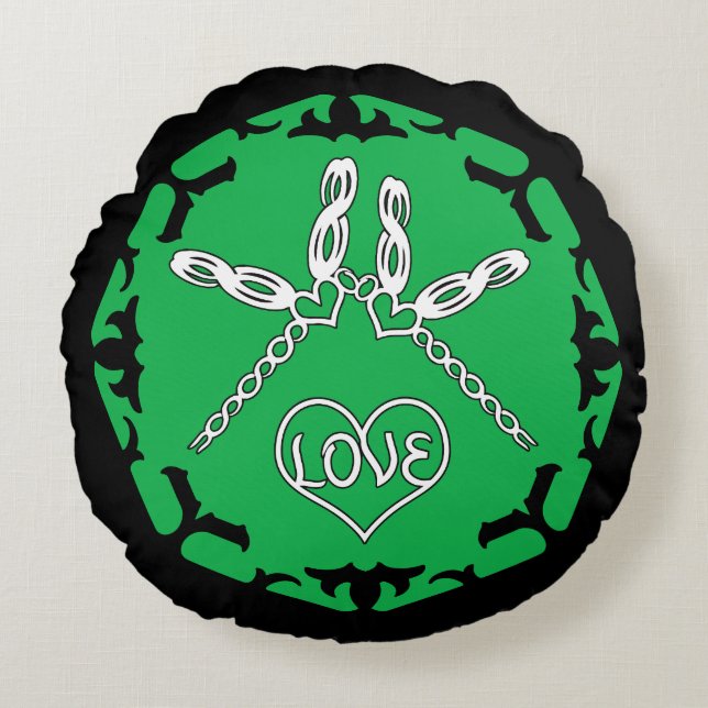 Almofada Redonda Green Heart Chakra "Love" Dragonfly Design (Frente)