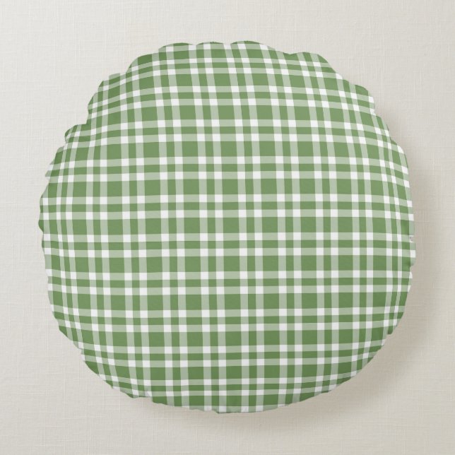 Almofada Redonda Green White Plaid Pattern (Frente)