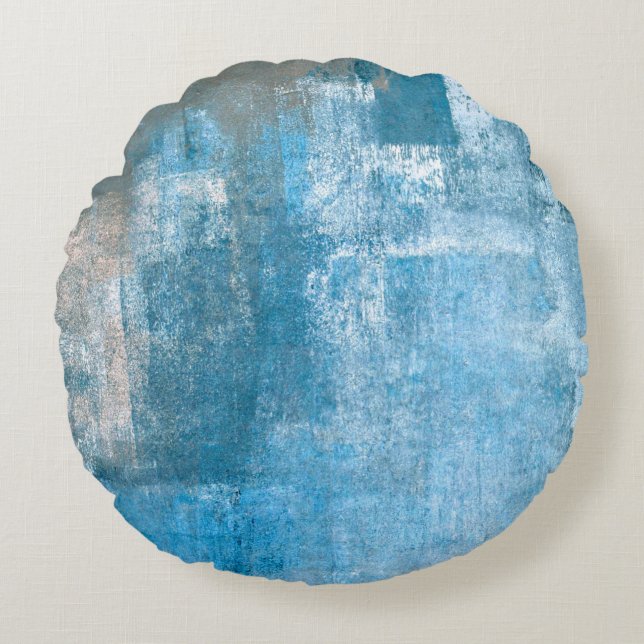 Almofada Redonda Grey and Blue Abstract Art Paintingabstract, paint (Frente)