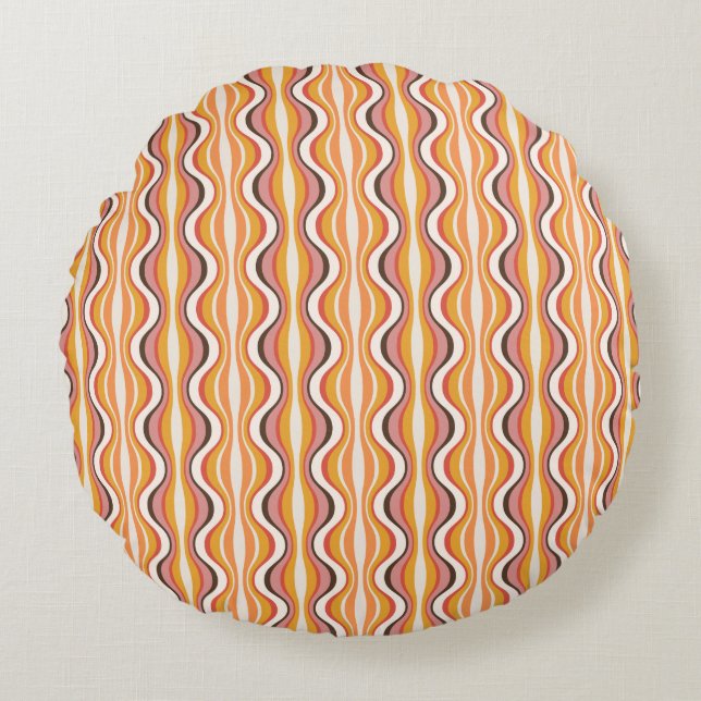 Almofada Redonda Groovy, 70s retro style patterned Round Pillow  (Frente)