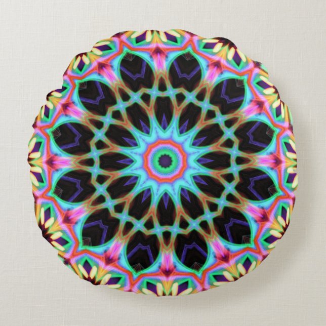 Almofada Redonda Groovy Geométrico Floral Mandala Round (Frente)