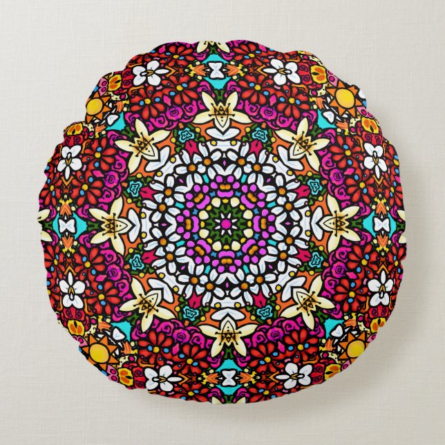 Almofada Redonda Groovy Poder Floral Celestial (Frente)