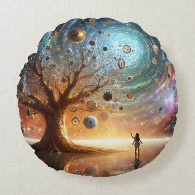 Almofada Redonda Grove de Caçadores de Tempo (Frente)