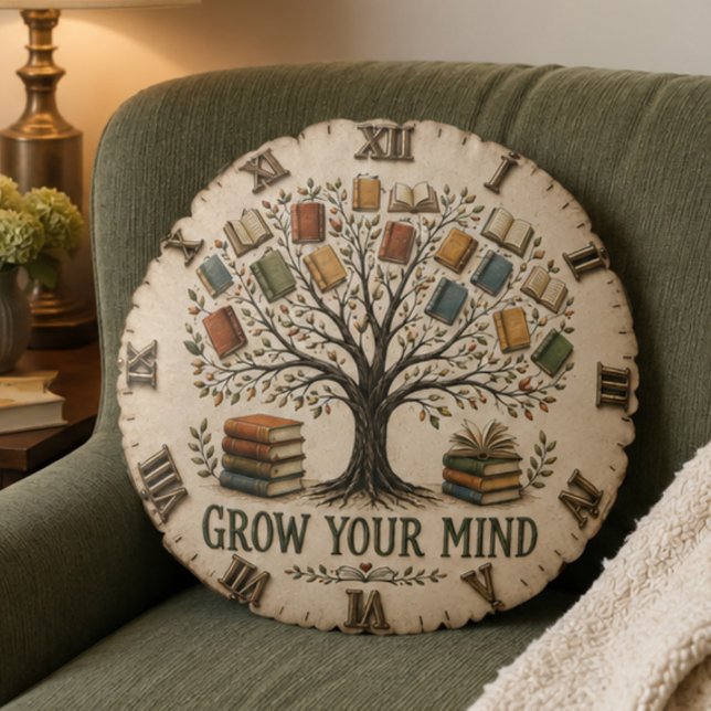 Almofada Redonda Grow Your Mind Book  Reading Teacher Gift (Criador carregado)