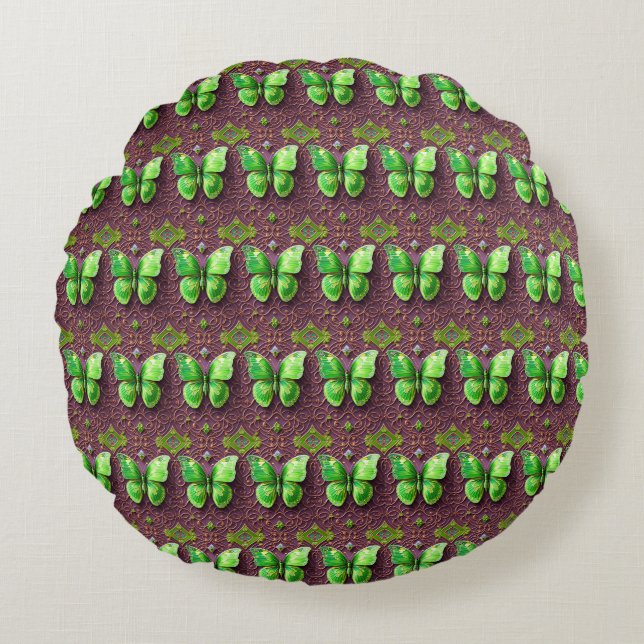 Almofada Redonda Grüner Schmetterling 3D Optik (Frente)