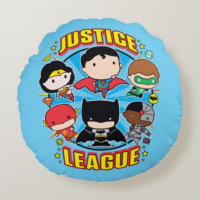 Almofada Redonda Grupo da Liga da Justiça Chibi (Frente)