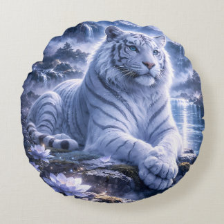 Almofada Redonda Guardian White Tiger – Silent Strength and Gentle