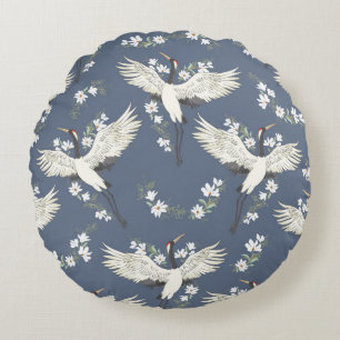 Almofada Redonda guindaste, padrão, vintage ilustration bird f